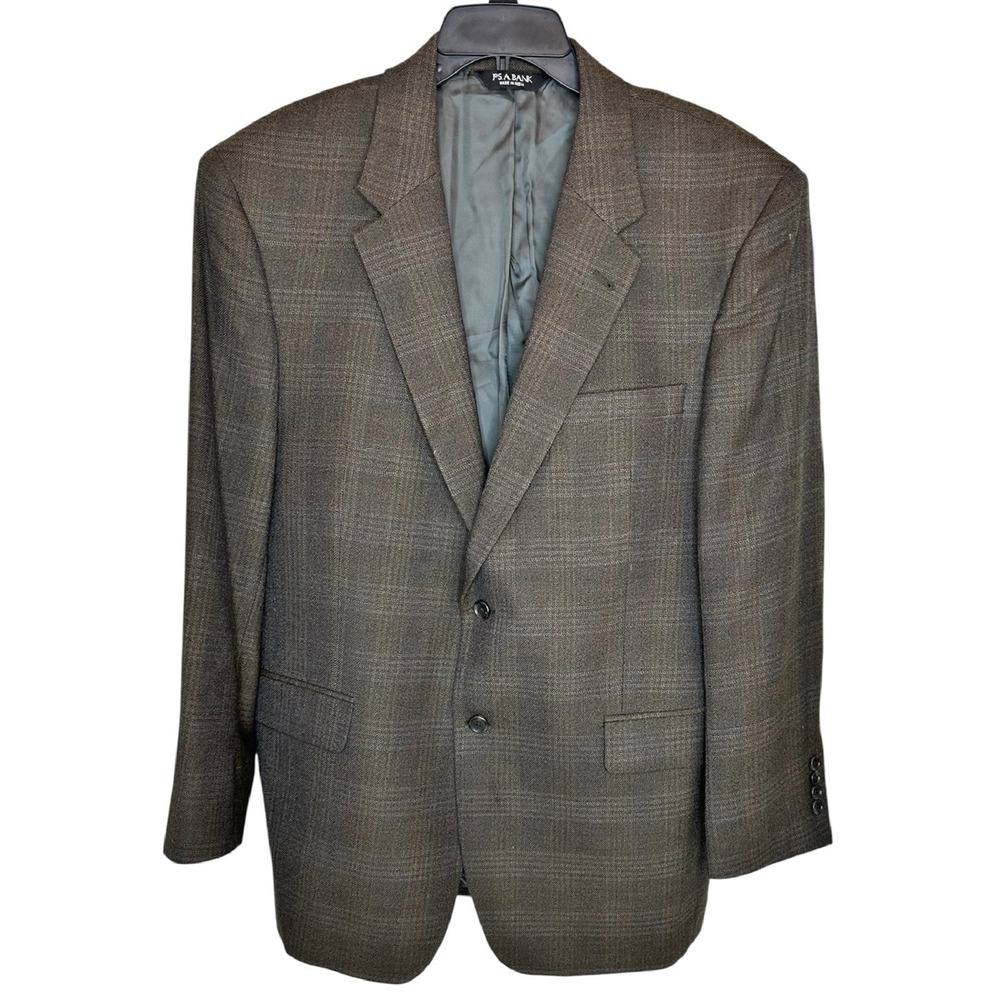 Jos A Bank Wool Sport Coat 44R Brown Tan‎ Windowpane Plaid Gordon Blazer Jacket